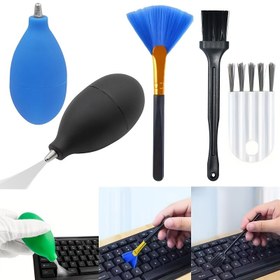 Resim Evrensel bilgisayar temizleme aracı seti - klavye yumuşak fırça, silikon hava üflemeli toz toplama cihazı, tuş kapağı temizleyici, çatlak toz fırçası, su şişesi ve kapak temizleme fırçası içerir, PC, cep telefonu, kamera, araba iç temizliği ve günlük ev kullanımı için uygundur 