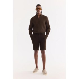 Resim AVVA Erkek Kahverengi Beli Lastikli %100 Keten Relaxed Fit Şort B003732 