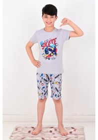 Resim Vitmo erkek çocuk kapri pijama takımı born to skate gri 
