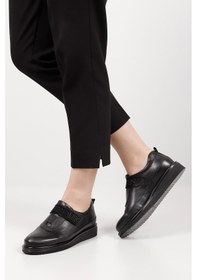 Resim Gönderi R Siyah Dolgu Taban Taş Detaylı Hakiki Deri Ayakkabı Siyah 