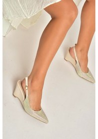 Resim Fox Shoes Y820801204 Ten Kumaş Taş Detaylı Dolgu Topuklu Kadın Abiye Ayakkabı Ten 