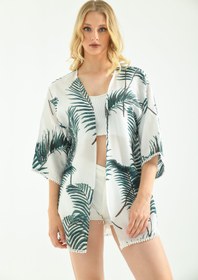 Resim VOLT CLOTHİNG Kadın Palmiye Güpür Detaylı Viskon Kimono 