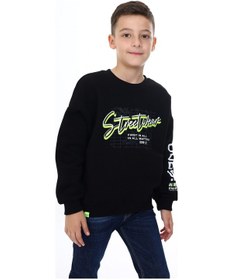 Resim Toontoy Kids Toontoy Erkek Çocuk Oversize Bisiklet Yaka Düşük Omuz Baskılı Sweatshirt - 2 İplik Siyah 