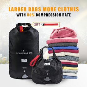 Resim 25L/20L Büyük Kapasiteli Vakumlu Sıkıştırma Depolama Çantaları El Pompası ile - Pompa Gerektirmez, Tekrar Kullanılabilir, Dayanıklı Ev Düzenleme ve Seyahat için, Siyah Kırmızı Kurdele Kapatma ile, Ev Düzenleme|Seyahat Hazır Çanta|El Sıkıştırma Sistemi 