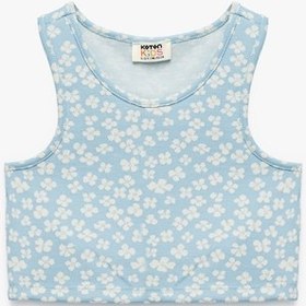 Resim Koton Bisiklet Yaka Kolsuz Çiçek Desenli Crop Atlet Mavi Desenli 5skg30125ak Mavi Desenli 