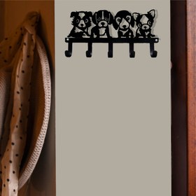 Resim Sevimli Köpekler Metal Anahtar Askılığı - 20x11 cm / Siyah 