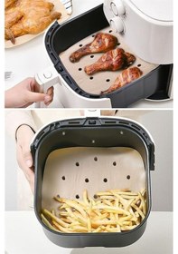 Resim 50 Adet Air Fryer Pişirme Kağıdı Tek Kullanımlık Hava Fritöz Yapışmaz Yağlı Kağıt Delikli Model Kahverengi 