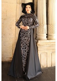 Resim Raika Moda Frezya Parıltılı Şık Tesettür Abiye Kahverengi 