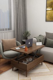 Resim Kolexonline Desensiz 3 Kademeli Akıllı Sihirli Sehpa Ceviz Renk 