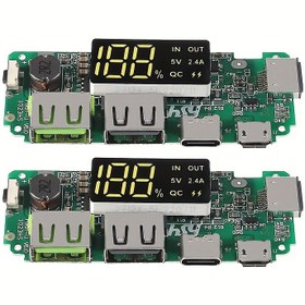 Resim 2 adet Çift USB Şarj Modülü, 5V 2.4A, LED Ekran, Micro/Type-C USB Güç Bankası, 18650 Lityum Batarya Şarj Kartı, Devre Koruma ile, Bakır Malzeme için, USB Güçlü, ≤36V Çalışma Gerilimi 