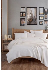 Resim Ecocel Pike Örtü Çift Kişilik 200x230cm Karde Krem Krem 