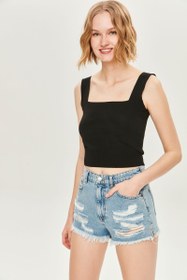 Resim Kare Yaka Crop Top 