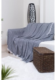 Resim Pamuklu Zikzak Desenli Püsküllü Koltuk Örtüsü 170x210 Cm Dekoratif Ve Çok Amaçlı Siyah 