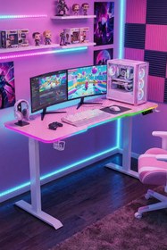 Resim Karr Gaming G-Flex Elektrikli Yükseklik Ayarlı RGB Aydınlatmalı Oyuncu Masası - 160x80 - Pembe 