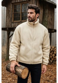 Resim Ghassy Co. Erkek Pro Termal İç Dış Sherpa Sonbahar Kış Tam Fermuarlı Peluş Sweatshirt Taş 