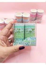 Resim Vintage Washi Tape Bant Baskılı Yapışkanlı Maskeleme Kağıdı 45d Desenli Bant 10'lu - Yeşil Yapraklar 1 