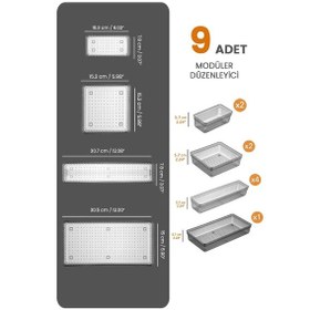 Resim 9 Parça Modüler Kaşıklık Seti - Ayarlanabilir Mutfak Çekmece İçi Düzenleyici Organizer Antrasit 