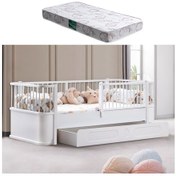 Resim Yavrulu Karyola, Antalya Montessori Yavrulu Yatak - Beyaz + 1 Adet Comfort Yatak 