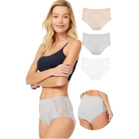 Resim Cottonhill Dantel Detaylı Klasik Pamuklu Bato Külot 3'lü Paket - 3 Çok Renkli 5 Çok Renkli 