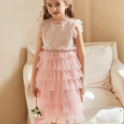 Resim Elegant Sleeveless Tutu Dress with Floral Embellishments - Beyaz ve Altın Katlı Orta Uzunluk Yaz Elbisesi Kızlar İçin, Düğünler ve Resmi Etkinlikler İçin Mükemmel, Düğün Misafir Elbisesi, Sophisticated Craftsmanship 