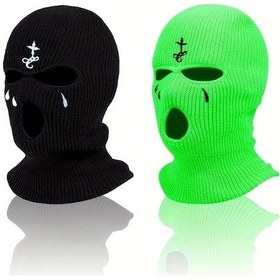 Resim Userfriendly11 Siyah Ve Yeşil 2 Adet Balaklava Yüz Maskesi Yumuşak Sıcak Akrilik Kış Sporları Açık Hava Aktiviteleri Siyah + Yeşil 
