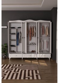Resim Luna 6 Kapaklı 3 Çekmeceli Aynalı Gardırop Beyaz 