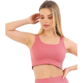 Resim Carlburn Özel Üretim Göğüs Toparlayıcı Sarkma Önleyen Spor Günlük Kalın Askılı Pedli Fitilli Crop Büstiyer Pembe 