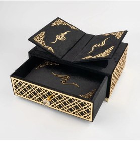 Resim Raşel Kaplama, Çekmeceli Rahleli Kur'an-ı Kerim Orta Boy, Siyah 