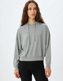 Resim Koton Kapüşonlu Pijama Üstü Uzun Kollu Gri Melanj 5wlk40172mk Gri Melanj 