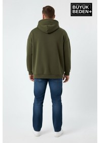 Resim Süperlife Erkek Büyük Beden Hoodie Rahat Kalıp Konforlu Unified Baskılı İnce Sweatshirt Spr26bsw968 Haki 