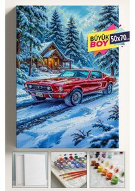 Resim Sayılarla Boyama Seti Numaralı Tuval Fırça Boya Dahil Kasnaklı Set 50x70 Cm - Kırmızı Araba Kar 