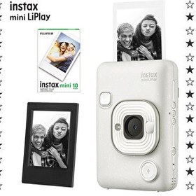 Resim Fujifilm Instax Mini LiPlay Hybrid Misty White Fotoğraf Makinesi - 10'lu Mini Film ve Çerçeve Hediye Seti 