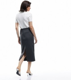 Resim Parıltılı Metalik İplik Detaylı Slim Fit Yırtmaç Detaylı Midi Boy Kalem Etek 