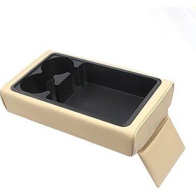 Resim Xuweiwei Faux Leather Car Organizer Beige Color Multifunctional Armrest Storage With Cup Holder Phone And Drink Tray 