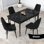 Resim Canisa Concept Lia Serisi, 80X132 Açılabilir Mutfak Masa Takımı, Siyah Mermer Desen Masa 4 Sandalye 