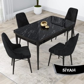 Resim Canisa Concept Lia Serisi, 80X132 Açılabilir Mutfak Masa Takımı, Siyah Mermer Desen Masa 4 Sandalye 