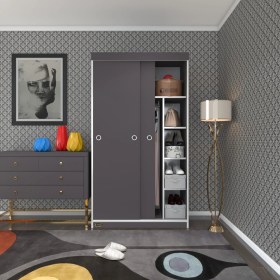 Resim Kenzlife gardırop sürgülü kapaklı kapılı 100 papatya gri gardolap dolap 