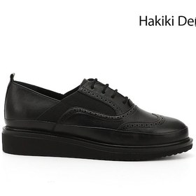 Resim Gönderi R Siyah Bağcıklı Dolgu Taban Hakiki Deri Ayakkabı Siyah 