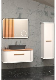 Resim Casse 100 Cm Antrasit Lavabolu Banyo Dolabi - Beyaz / Kayin (Boy Dolap Dahil) Çok Renkli 