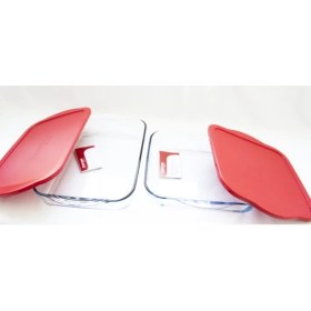 Resim Paşabahçe Borcam Kırmızı Plastik Kapaklı Kare Tepsi ve Dikdörtgen Tepsi 59024-59124 