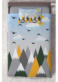 Resim Mekta Home Bebek Ve Çocuk Odası Renkli Dağ Desenli Yatak Örtüsü 