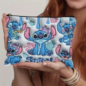 Resim Disney 1 Adet Stitch Makyaj Çantası - Kadınlar İçin Uygun Hafif Çok Fonksiyonlu Fermuarlı Kozmetik Kesesı, Dayanıklı Polyester Malzeme, Sevimli Karikatür Tasarımlı Büyük Kapasiteli El Organizatörü 