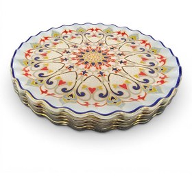 Resim Sudedi Home Gerçek Altın Yaldızlı Desenli Cam Servis Tabağı 26 Cm 6 Adet Çok Renkli 