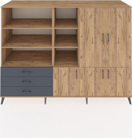 Resim Kronos Dolap 11 Raflı 3 Çekmeceli 5 Kapaklı 220x59x163 Çam-çam/antrasit Atlas Çam/antrasıt - Atlas Çam 