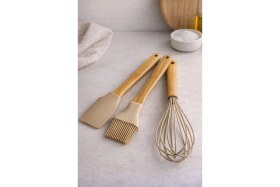 Resim Feyza Design Dayanıklı Bambu Saplı 3'lü Silikon Mutfak Seti, Pratik ve Kaliteli 
