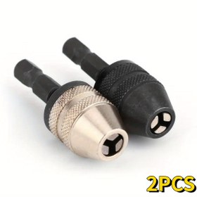 Resim 2 adet Mini Anahtarsız Chuck 0.3-3.6mm Hızlı Değiştirme Chuck ile Altıgen Sap - Metal Üç Çeneli Kendi Kendini Merkezleyen Matkap Chuck Dönüştürücü Kolay Araç Değişimleri için 