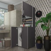 Resim Kenzlife çamaşır makinesi dolabı kasparov gri 180*066*55-20 banyo kapaklı arkalıksız 