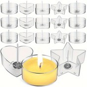 Resim 1 Set (20 Adet) DIY Mum Yapımı Araçları 10 Adet Mum Bardak + 10 Adet Mum Fitil Plastik Şeffaf Çay Işığı Mum Bardak Tutucu Kalp Kare Yuvarlak Şekiller Tealight Bardaklar 26 Mm Mum Fitilleri ile, Ramazan Bayramı Hediyesi 