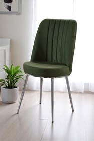 Resim Mymassa Gold Sandalye - Soho Yeşil Kumaş - Metal Krom Ayak - Mutfak Sandalyesi - Salon Sandalyesi 
