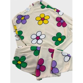 Resim Aliş Kids Kız Çocuk Pamuklu Krem Rengi Çiçek Desenli Uzun Kollu Mevsimlik Pijama Takımı 